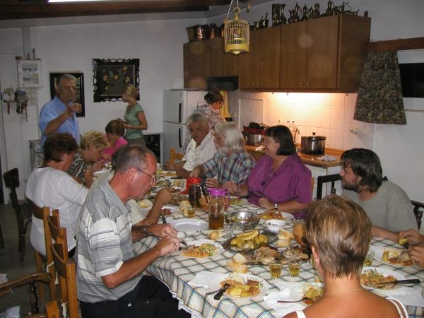 Friends enjoying Maria's cooking